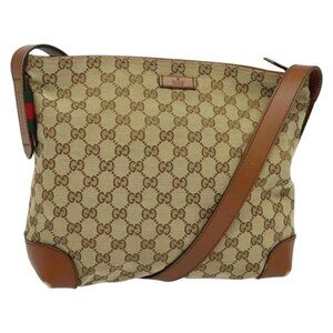 GUCCI GG Canvas Web Sherry Line Shoulder Bag Beige Gold